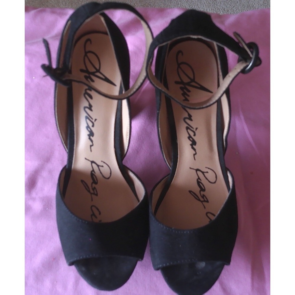 AMERICAN RAG REETA WOMENS SIZE 6.5 CHUNKY HIGH HEELED BLACK SHOES